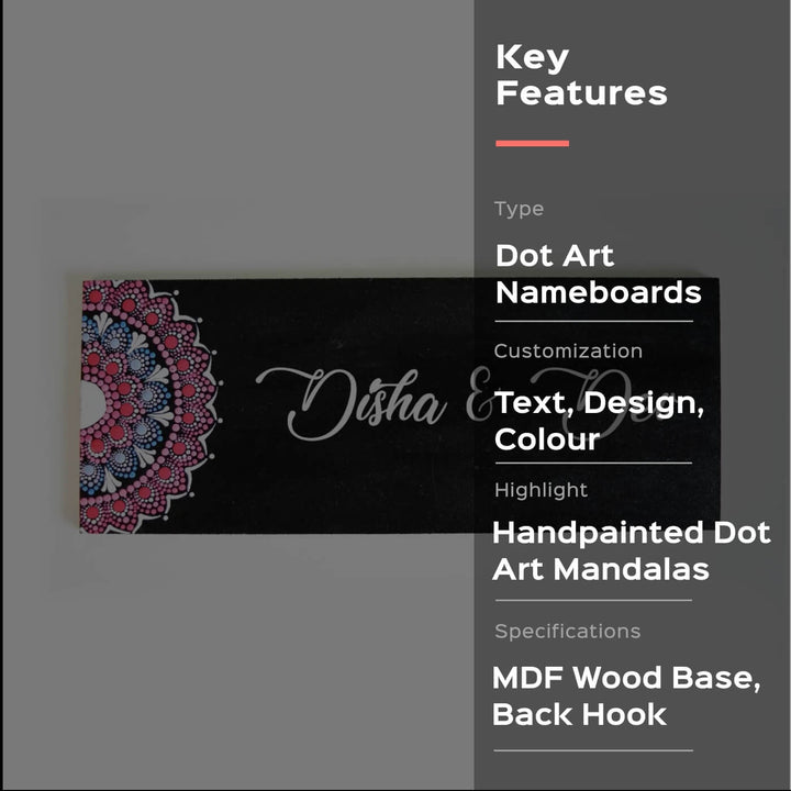 Handpainted Rectangular Mandala Dot Art Nameplate for Couples