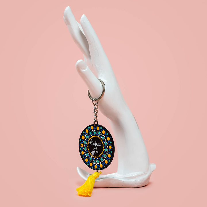 Mandala Dot Art Key Chain with Tassle - Cool Yellow