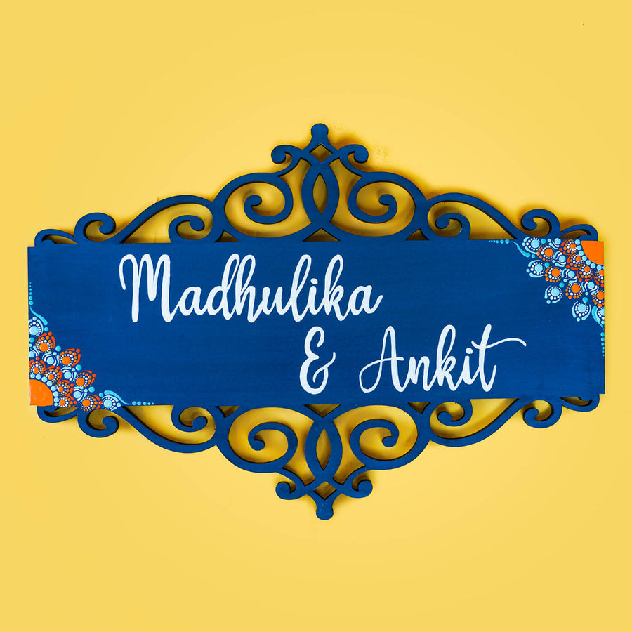 Dot Art Name Plate With Rectangular Cutwork Black 1 - Name Personalization Example Front View