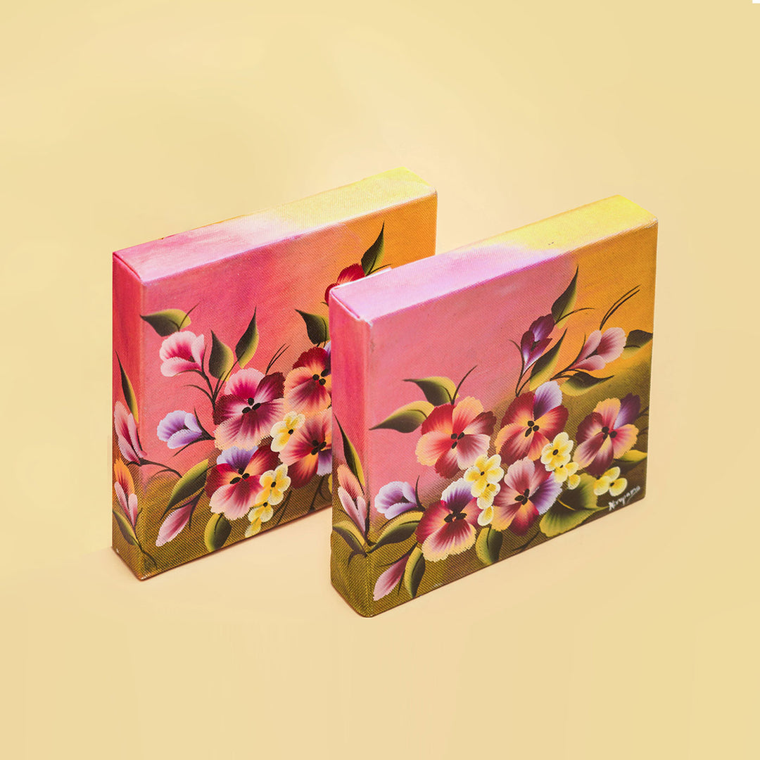 Handpainted One Stroke Art Canvas Wall Hanging - Pansies (Set of 2)