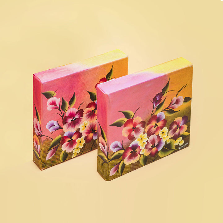 Handpainted One Stroke Art Canvas Wall Hanging - Pansies (Set of 2)