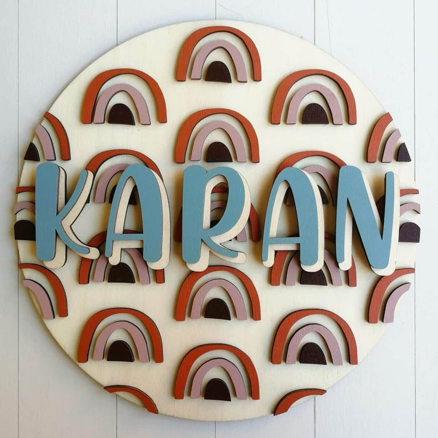 Painted Name Plate For Kids Rainbows - Name Personalization Example Front View