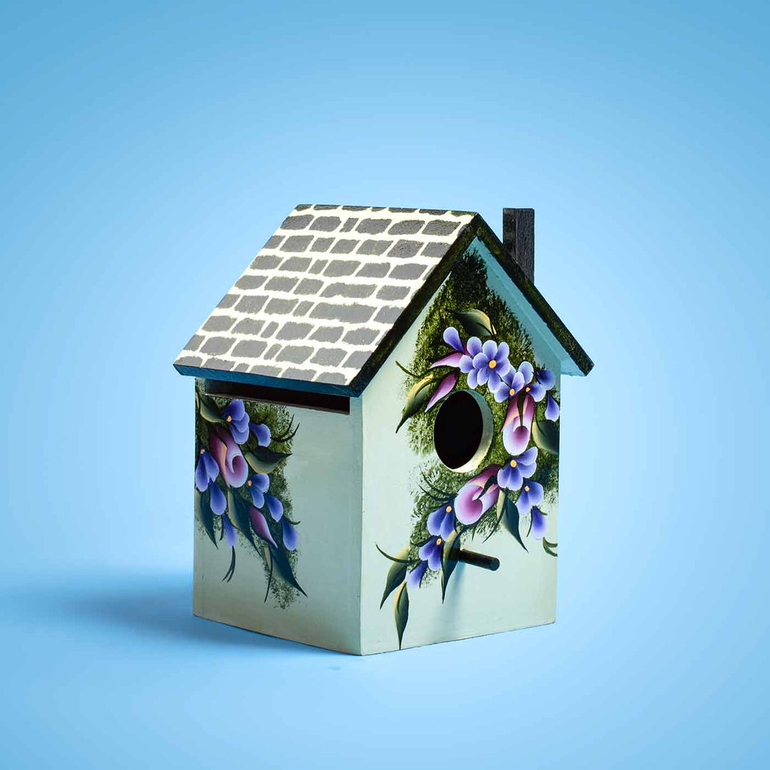 One Stroke Art Bird House - Pink & Purple