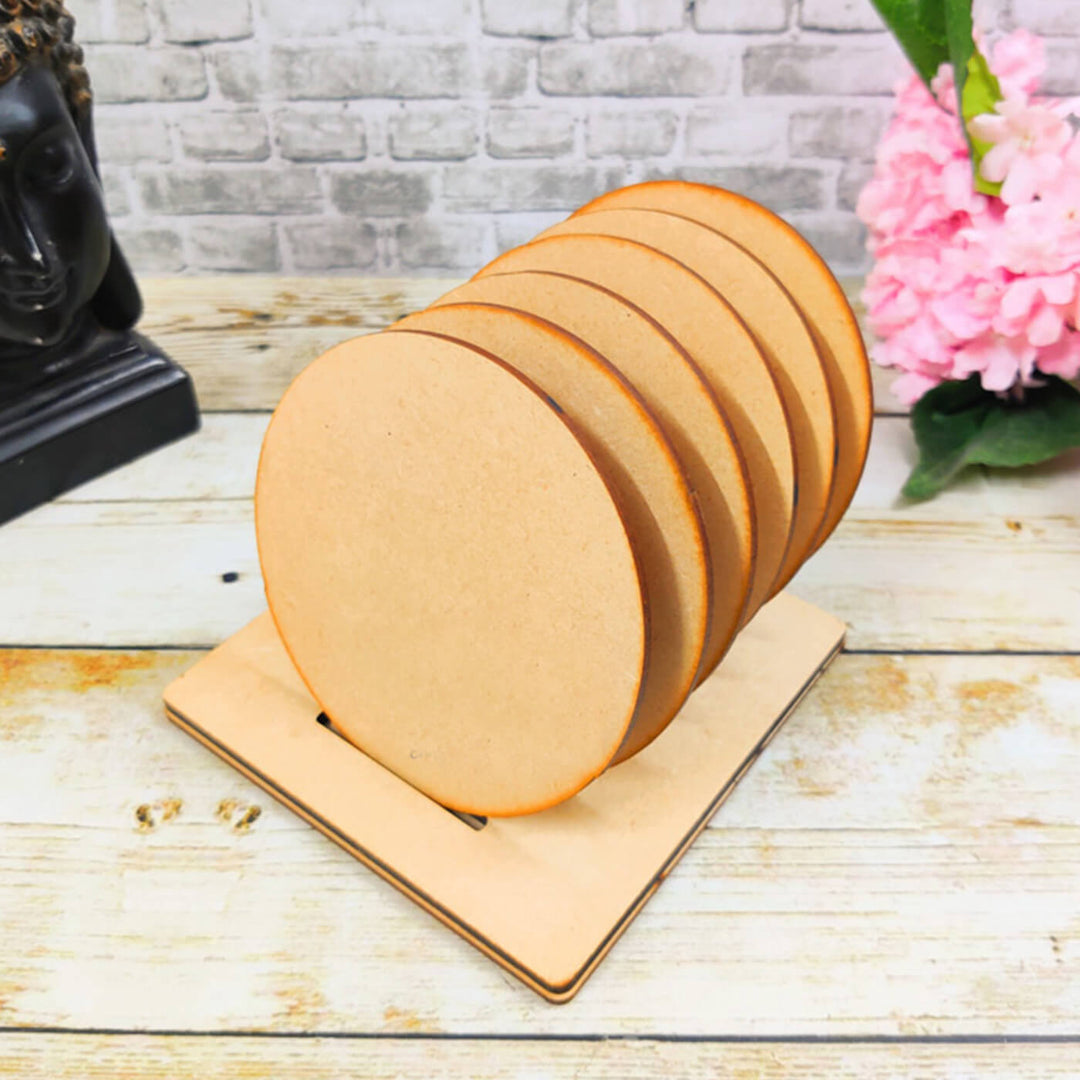 Ready-To-Paint MDF Round Coaster Bases with Holder - KP044