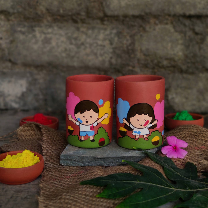 Hand Painted Terracotta Thandai Tumblers for Holi - Set of 2