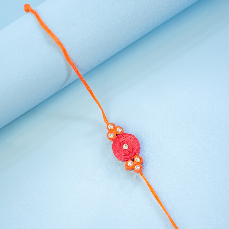 Paper Mache Rakhi Crimson Rakhi - Front View