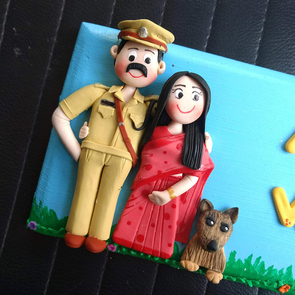 Personalised Couple In Service Name Plate For Couples Dog - Close-up of Figurine Detail