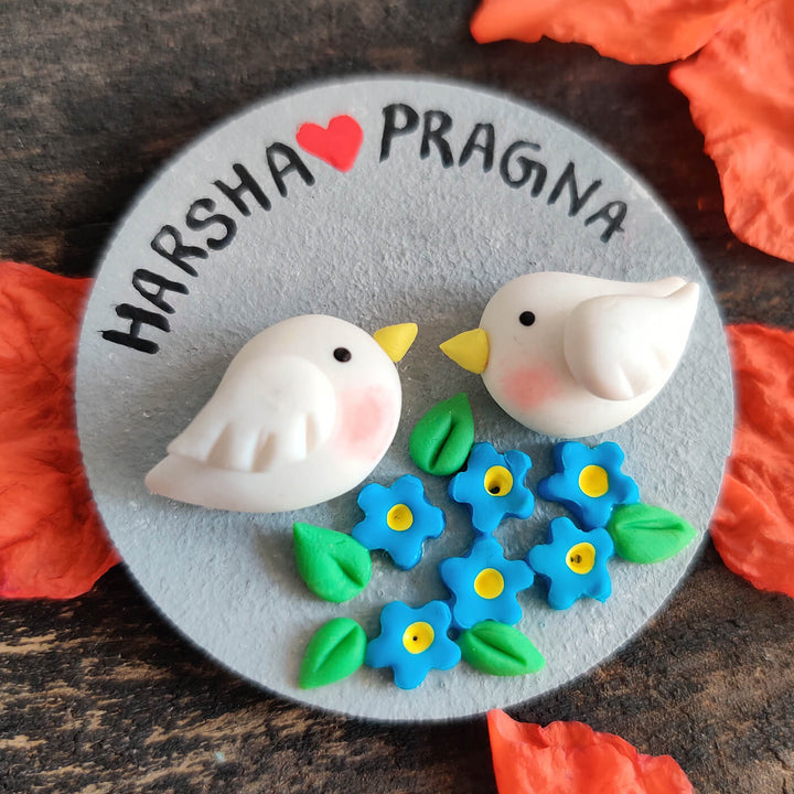 Handcrafted Clay Magnet for Couples - Love Birds