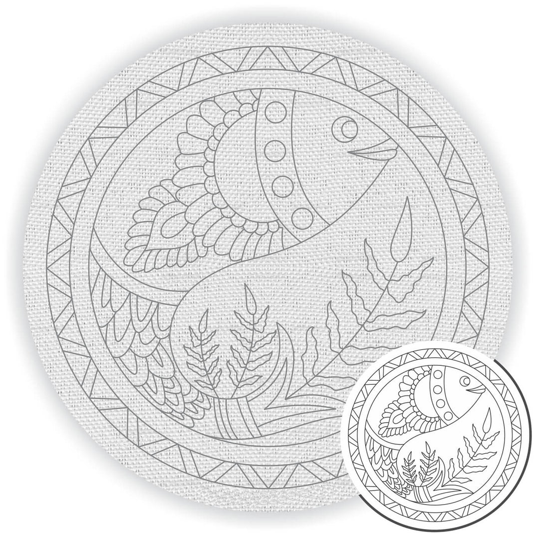 Pre Marked Canvas Base - Fish & Leaves Mandala- 3016