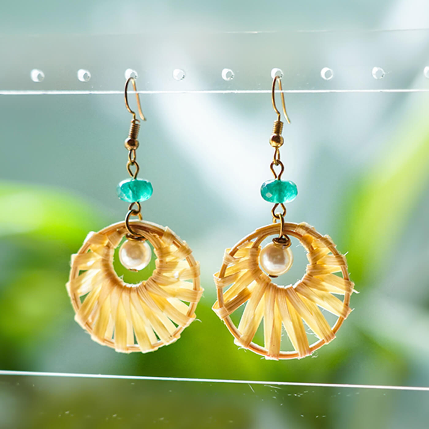 Handcrafted Round Bamboo Earrings with Beads Zwende