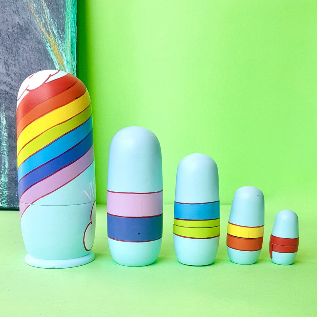 Rainbow Colors Wooden Dolls - Set of 5
