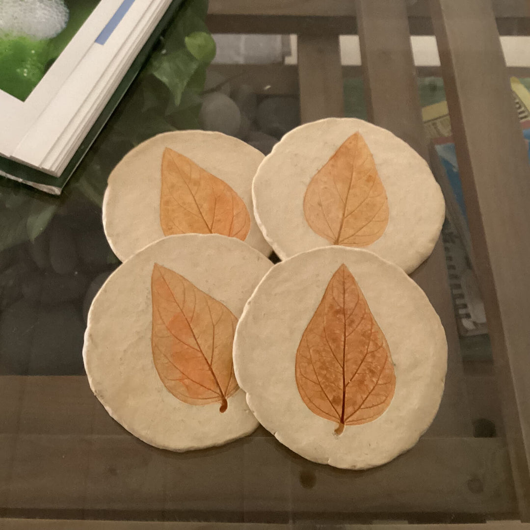 Handcrafted Leaf Imprint Coasters - Orange Akme