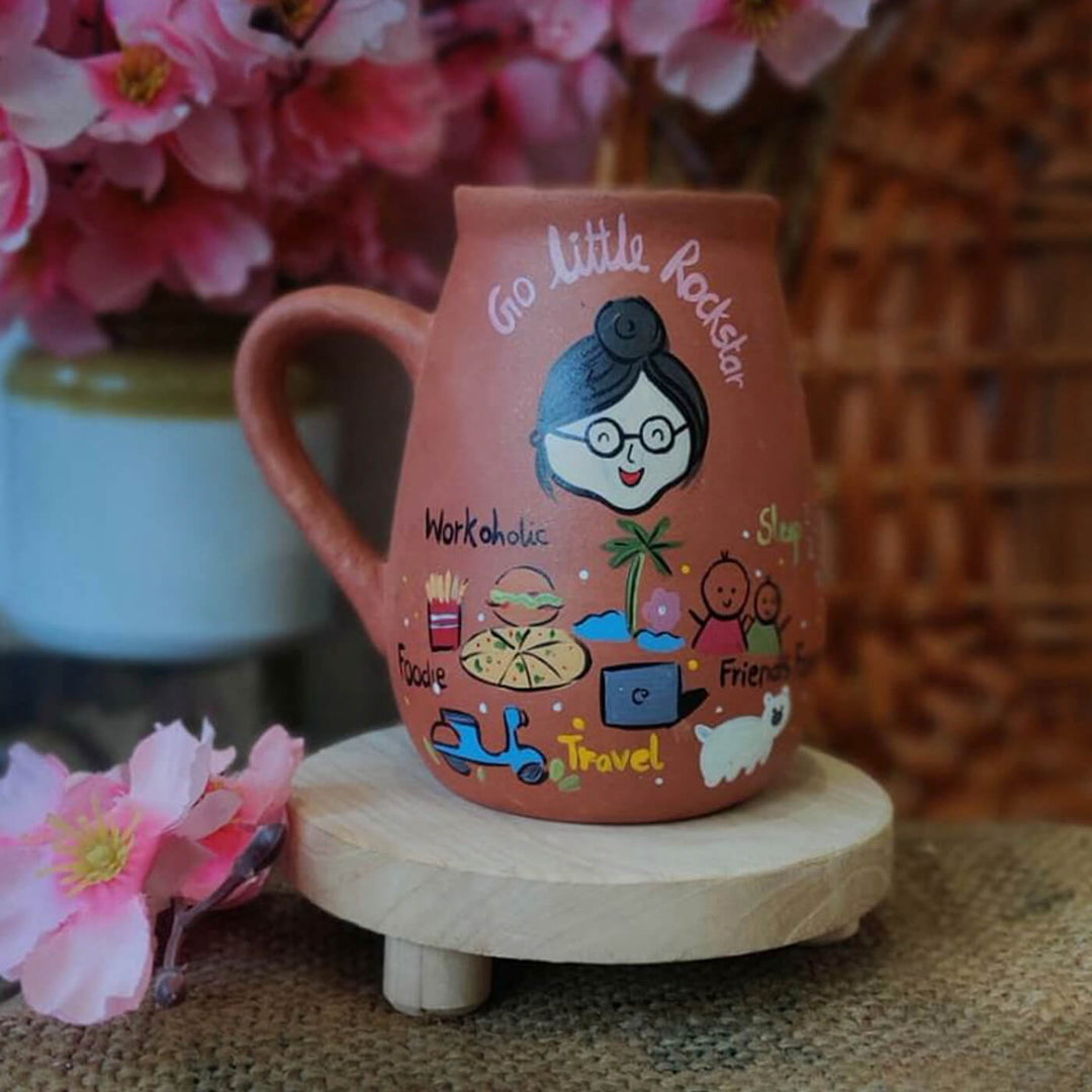 Handpainted Personalized Hobby Theme Clay Mug With Doodles