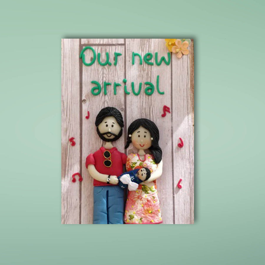 Clay Name Plate For Couples Our New Arrival - Front View with Text and Figurines