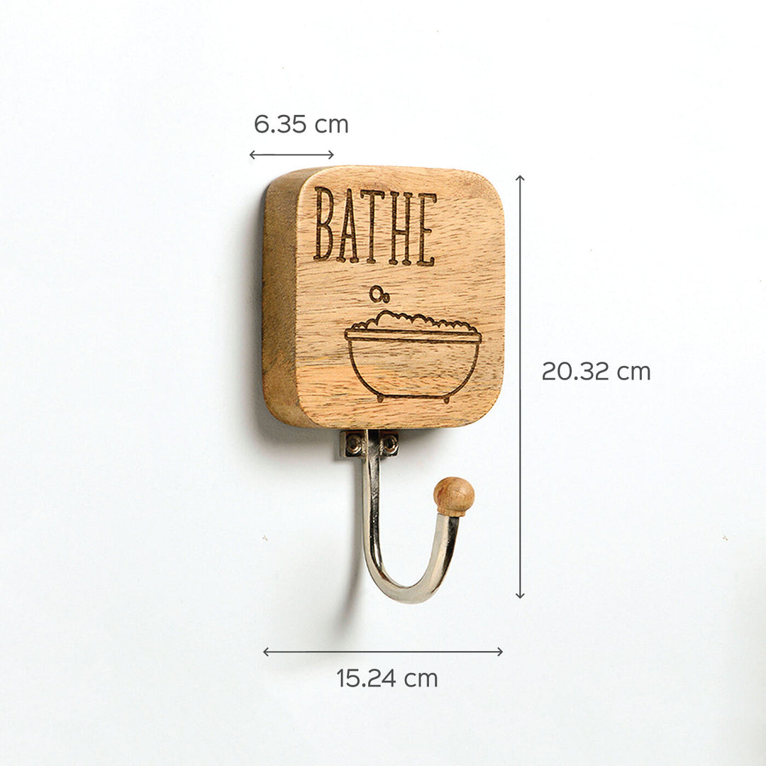 Etched Wood Utlity Hooks for Washrooms - Set of 3