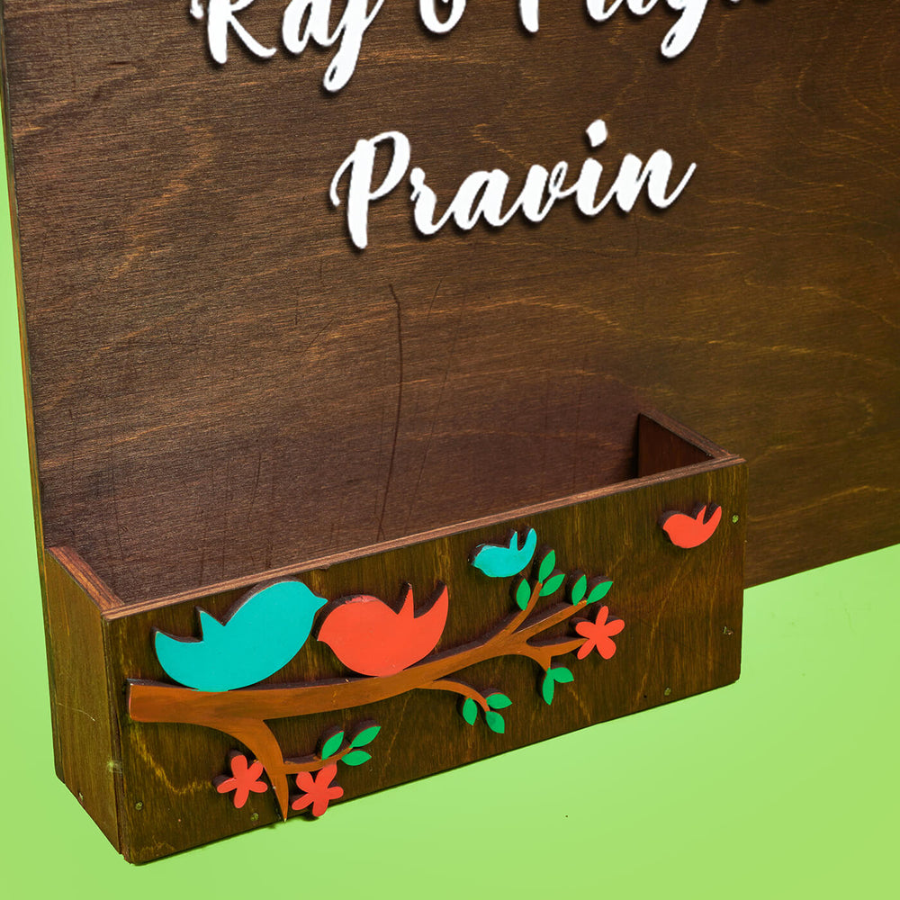 Horizontal Birds Planter Name Plate Four Names - Close-up of Bottom Decoration Detail