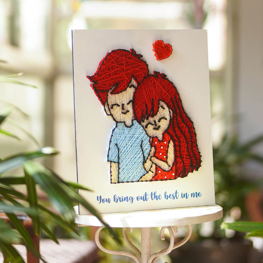Couples String Art Board Best In Me - Front View on Round Stand