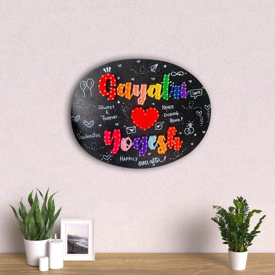 Oval Couple String Name Plate - Mounted on Wall with Decor