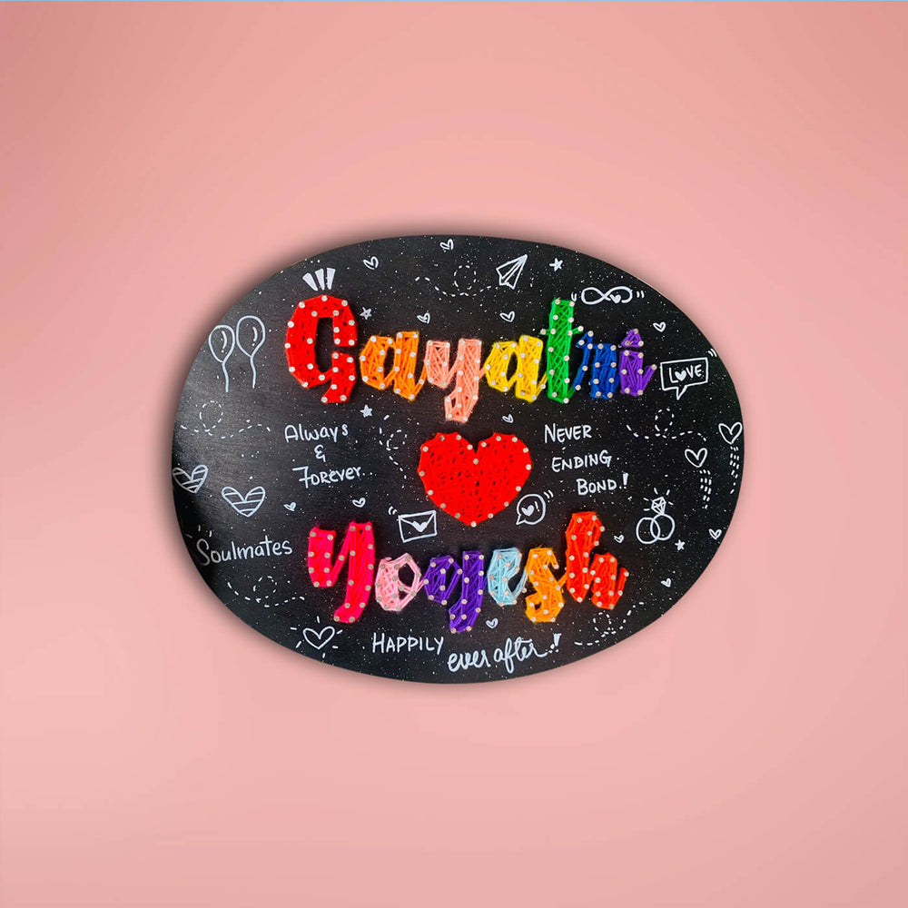 Oval Couple String Name Plate - Front View with Name Personalization