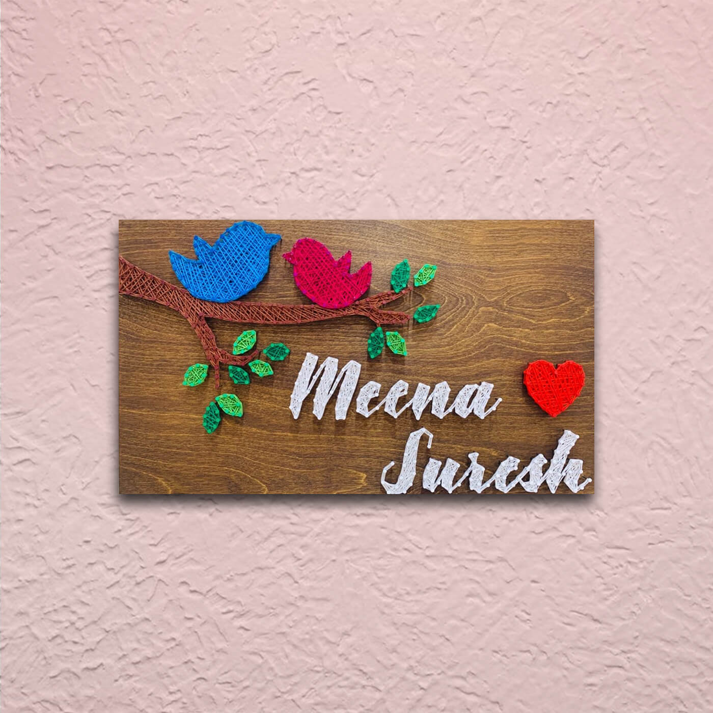 Rectangular String Art Name Board with Sparrows Zwende