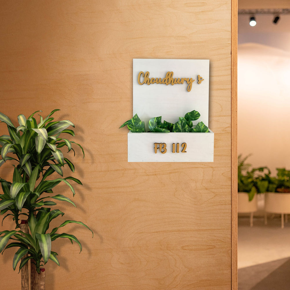 Family Name Plate With Planter - Mounted Wall Sign with Planter Box