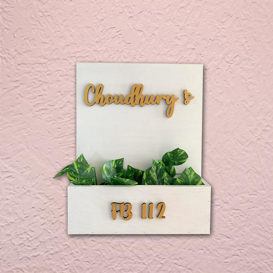 Family Name Plate With Planter - Mounted on Wall with Decorative Plants
