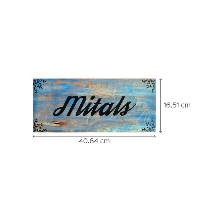 Rustic Wood Hand Painted Rectangular Family Name Plate - Dimension Chart Front View