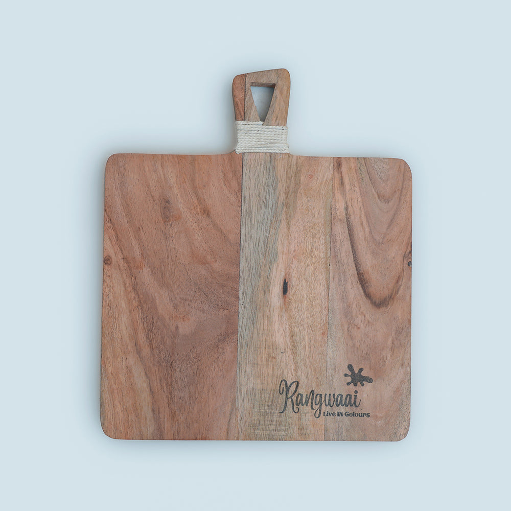 Hand Painted Aipan Art Wooden Personalised Square Name Plate - Front View with Branding Close-up
