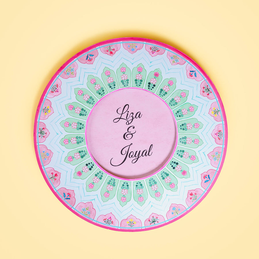 Modern Artistic Name Plate Peach Green - Front View with Name Personalization