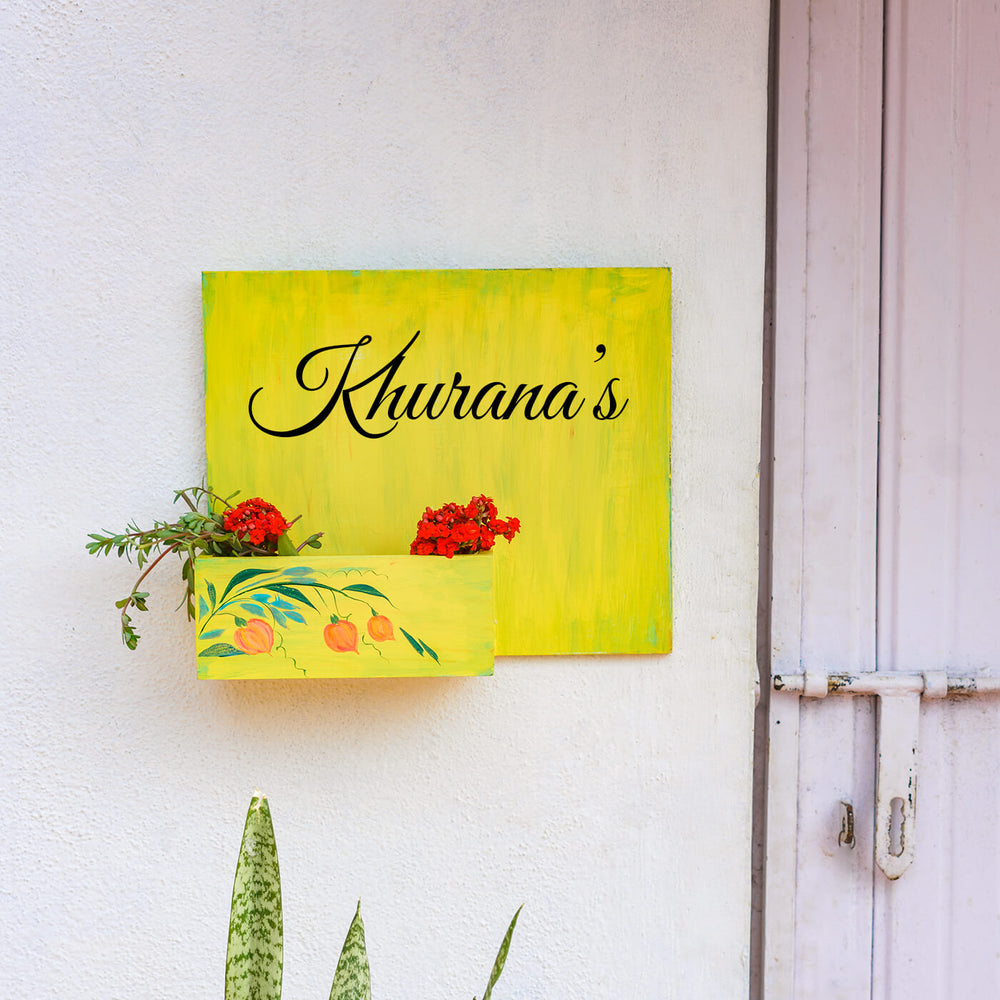 Handpainted Half Planter Name Plate Pink Blue Flora - Mounted on Wall with Planter