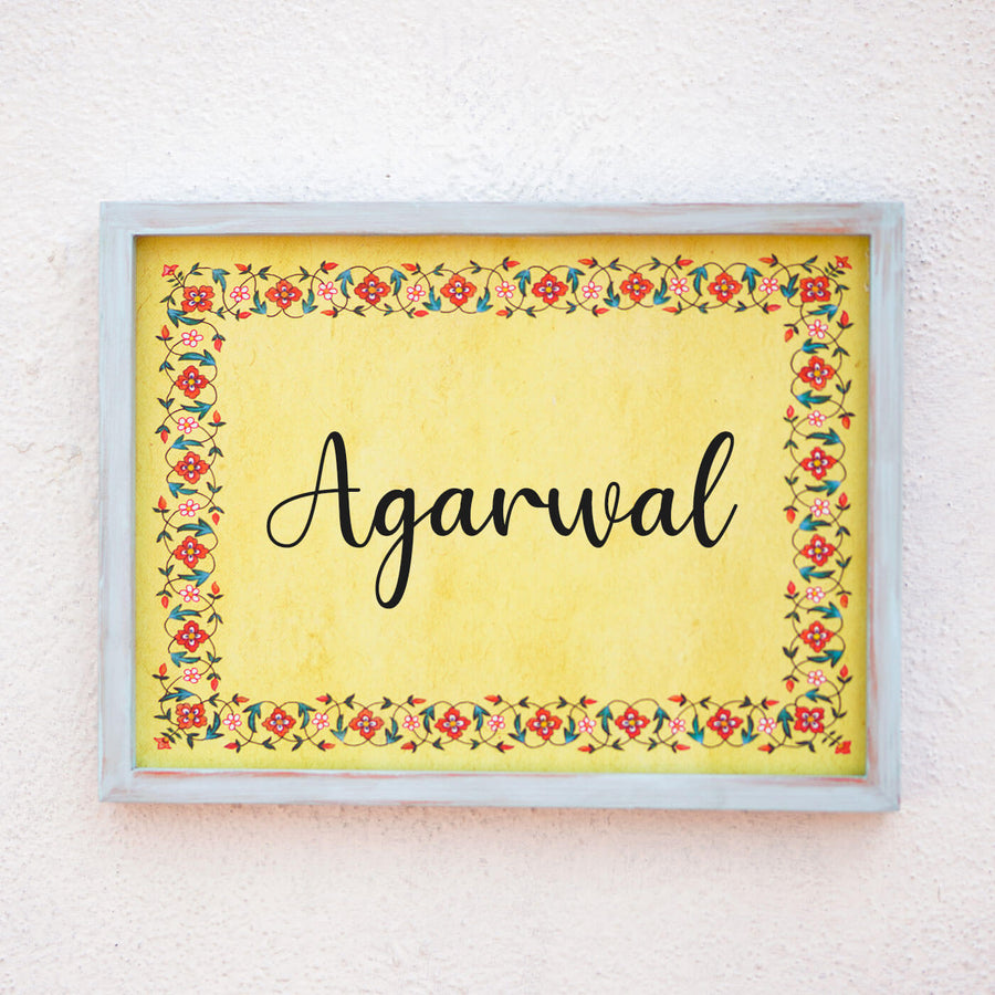 Handcrafted Framed Name Plate Family Name - Name Personalization Example on Wall