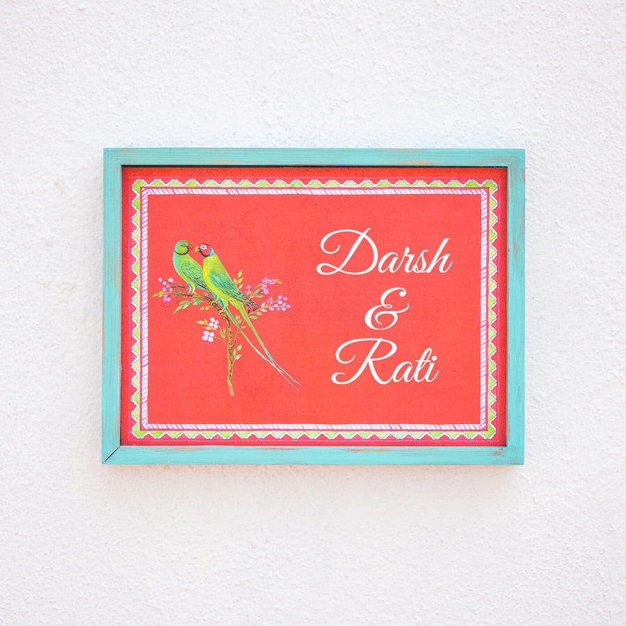 Handcrafted Framed Name Plate Shuk - Front View with Name Personalization