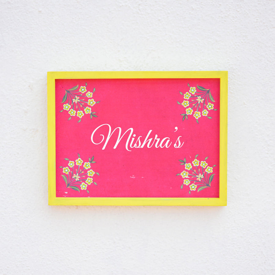 Handcrafted Framed Name Plate Yellow Pansies - Front View with Name Personalization