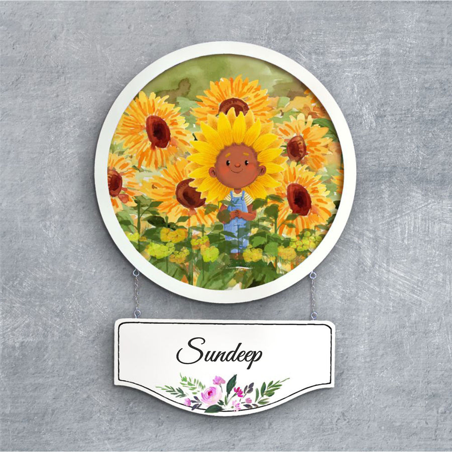 Photo Caricature Hanging Nameplate For Kids 20 - Front View with Name Personalization