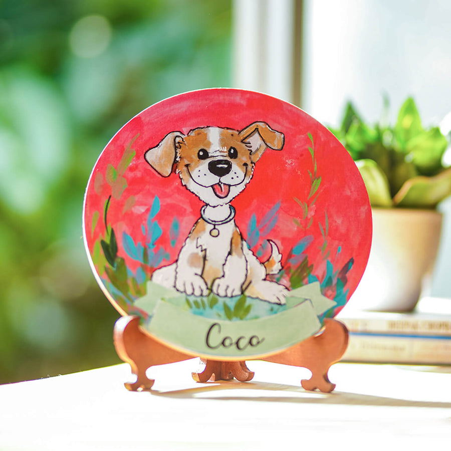 Photo Caricature Nameplate With Stand For Pets 11 - Front View on Display Stand