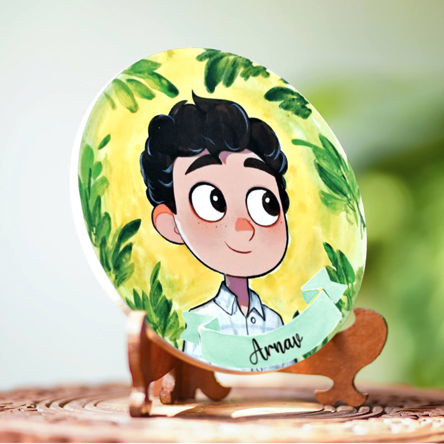 Photo Caricature Nameplate With Stand For Kids 16 - Personalized Plate Displayed on Stand