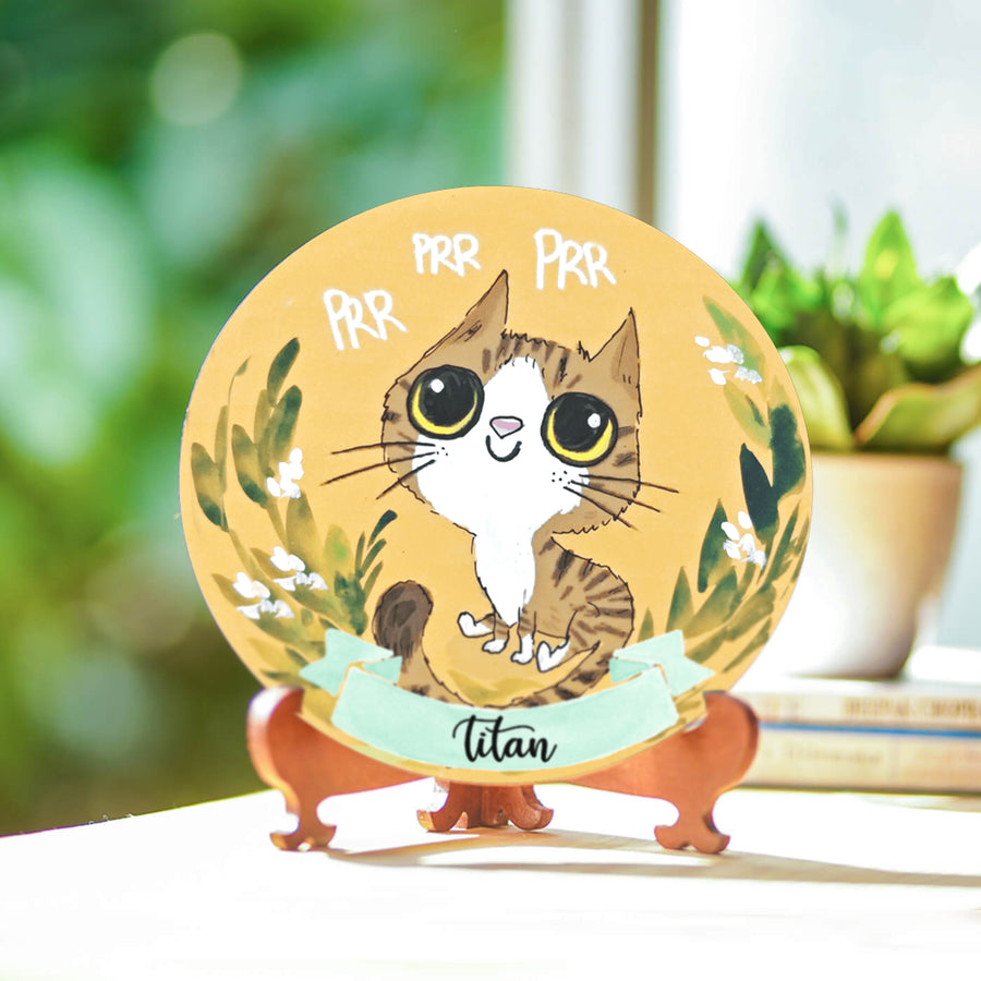 Photo Caricature Nameplate With Stand For Pets 1 - Front View on Table Stand