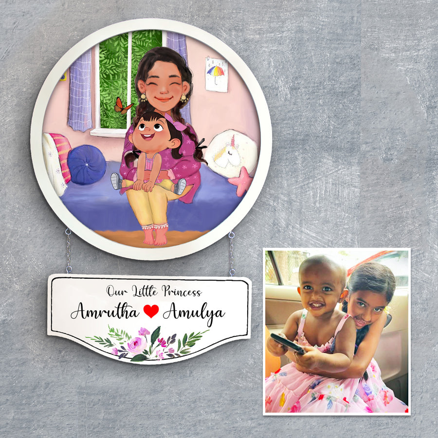 Photo Caricature Hanging Nameplate For Kids 18 - Personalized Artwork with Name Plate