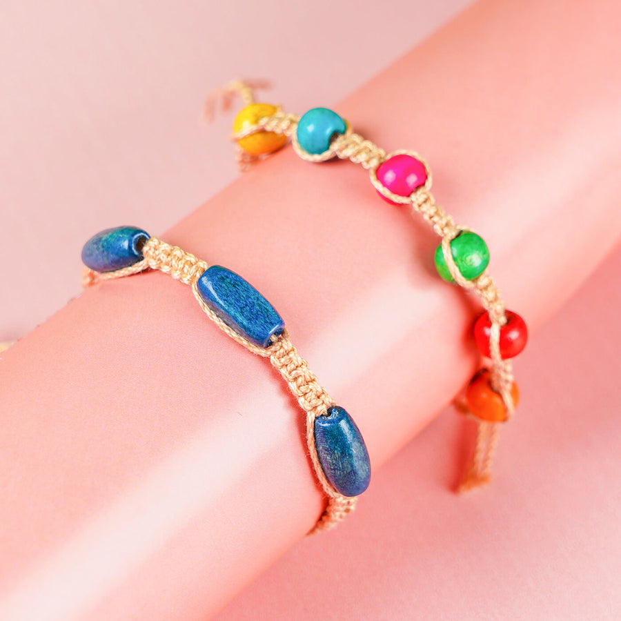 Macrame Cotton Rakhi With Beads Set Of 2 - Bracelets on wrist close-up