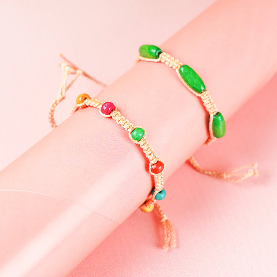 Macrame Cotton Rakhi With Beads Set Of 3 - On Wrist Display