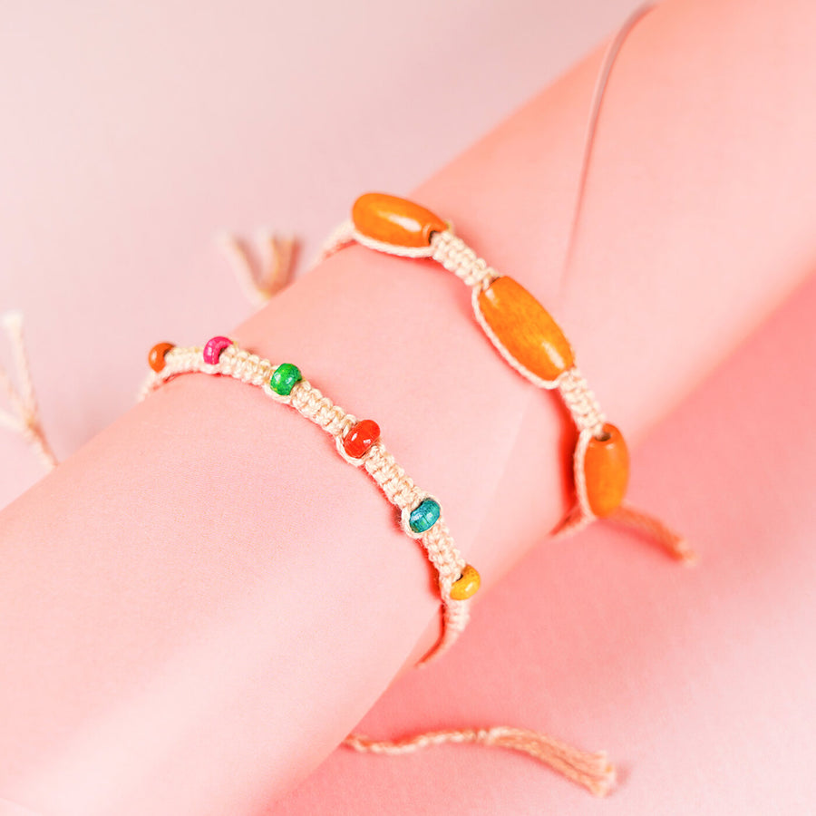 Macrame Cotton Rakhi With Beads Set Of 4 - Close-up on Bracelets on Wrist