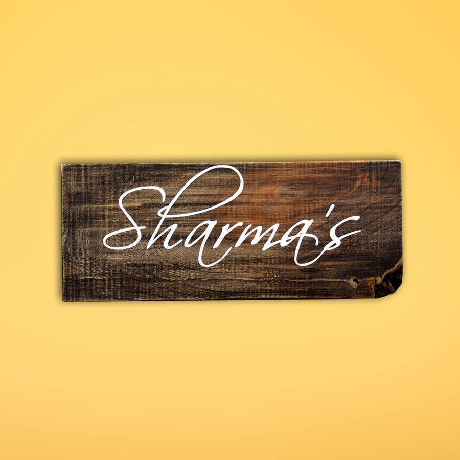Rustic Wood Hand Painted Family Name Plate - Front View with Name Personalization