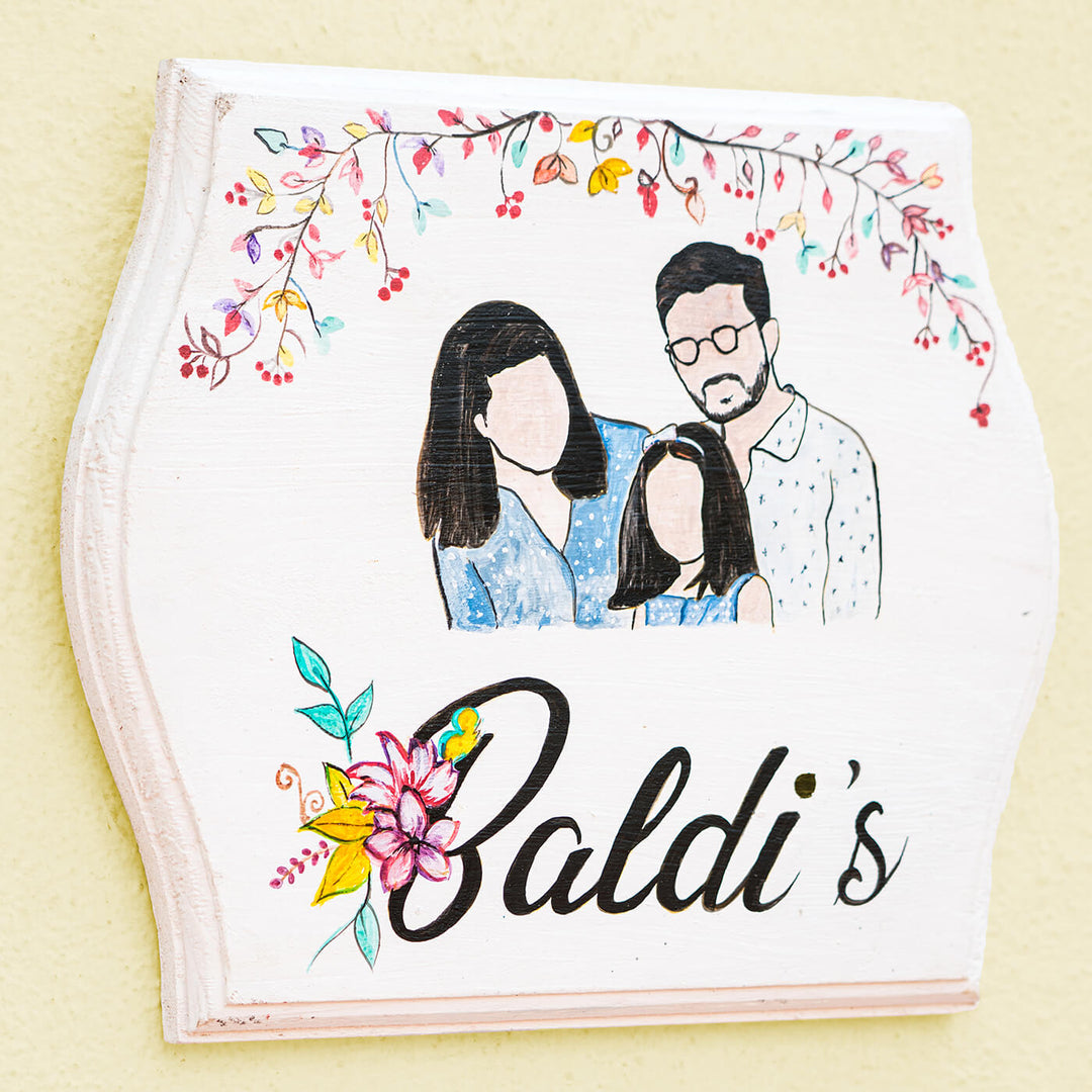 Personalized Photo Based Character Sketch Nameboard - Arched