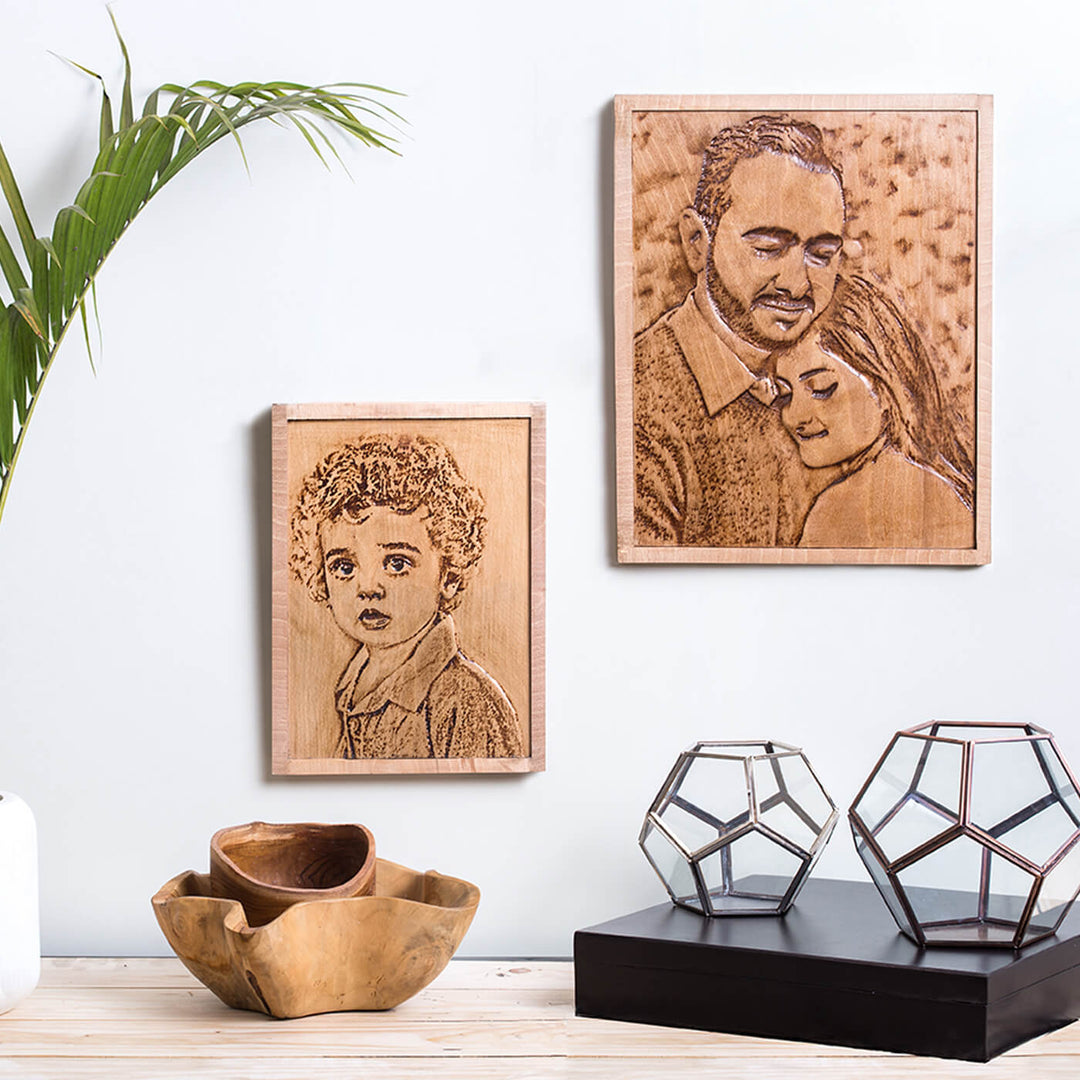 Beech Wood Engraved Portraits - Wood Grain