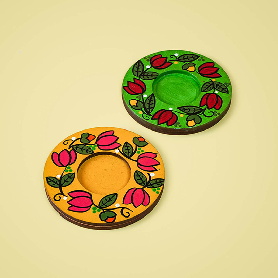 Handpainted MDF Round Tealight Holders