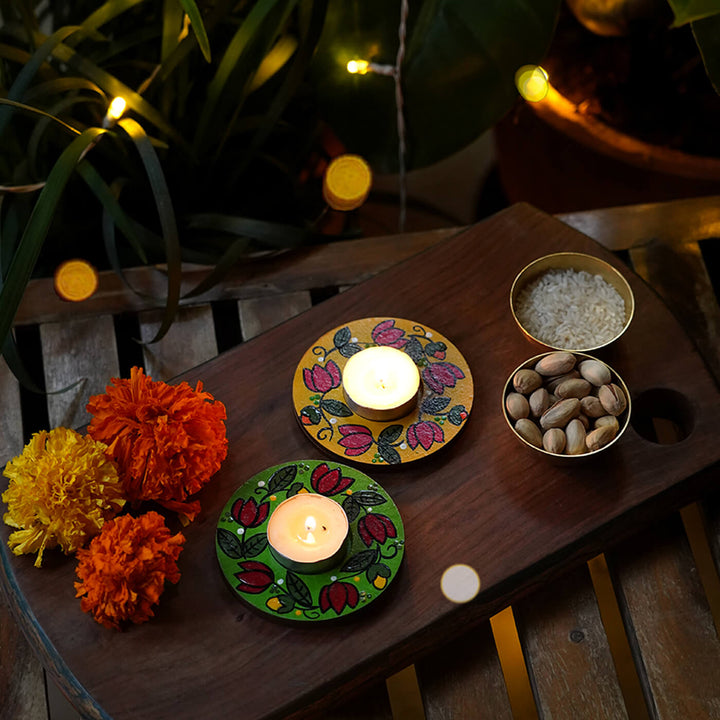 Handpainted MDF Round Tealight Holders