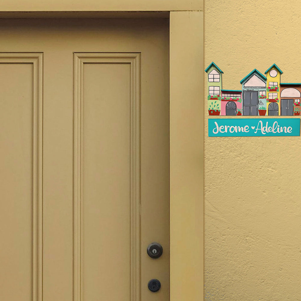 Tiny House Patterned Name Plate For Couples - Mounted on Wall Beside Door