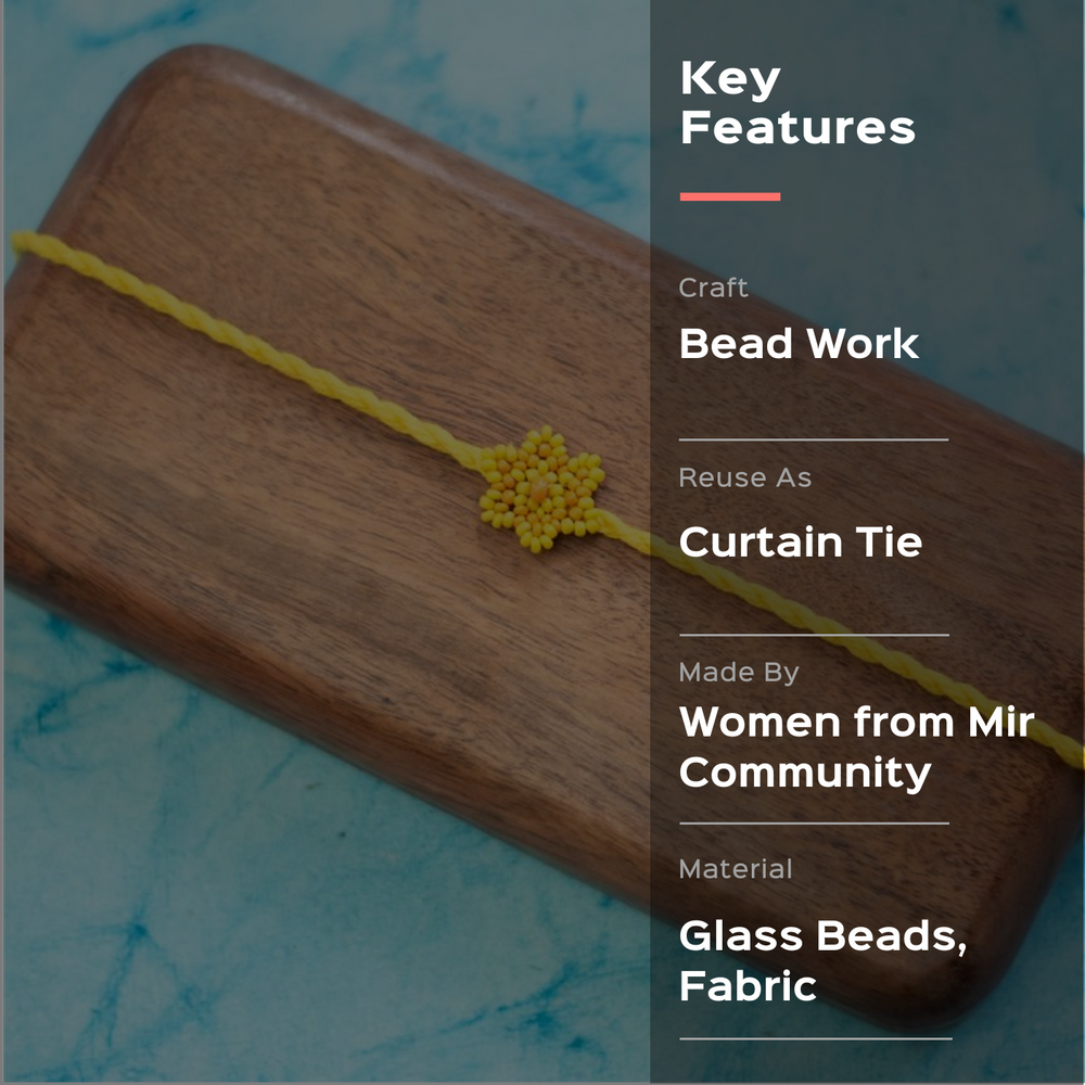 Sitara Collection Glass Beeds Rakhi Yellow - Product with key features overlay