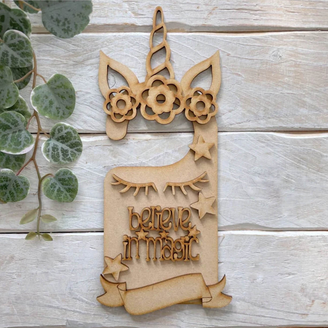 Ready to Paint MDF Door Hangers - Unicorn Magic - 1076