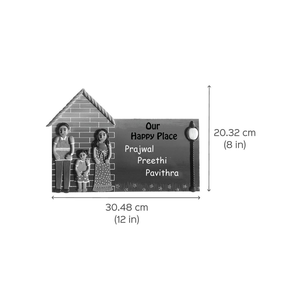 Handmade House Shaped Family Name Plate With Personalised Clay Figures 1 - Dimension Chart with Text Personalization